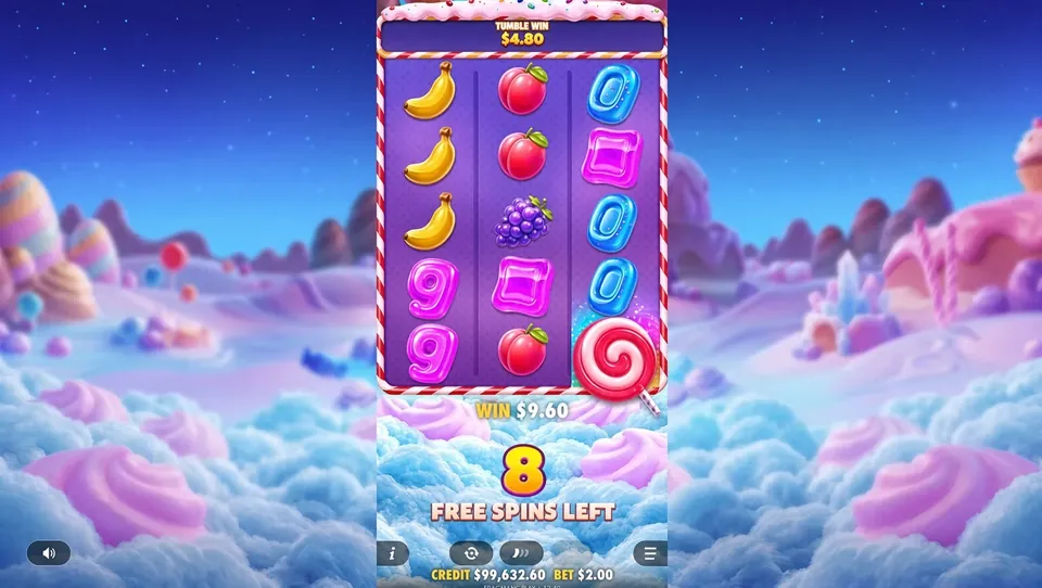 Sweet Bonanza POP free spins with multiplier symbols — 8 free spins left