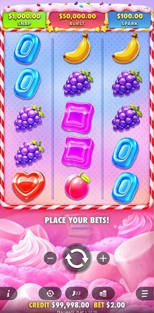 Sweet Bonanza POP on mobile — portrait 3x5 grid in a phone browser